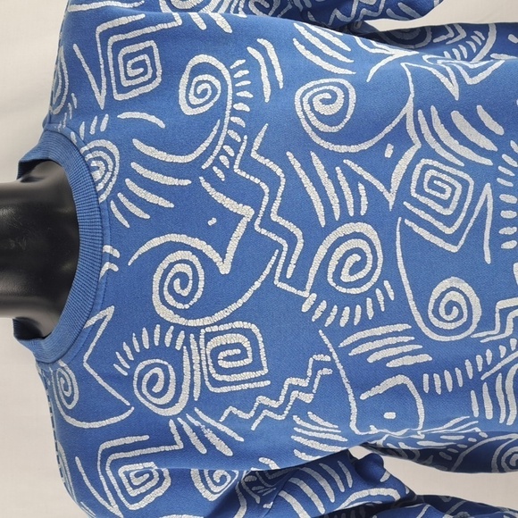 Vintage UnionBay AOP swirls print baby blue & white LG pullover sweatshirt - Picture 1 of 6
